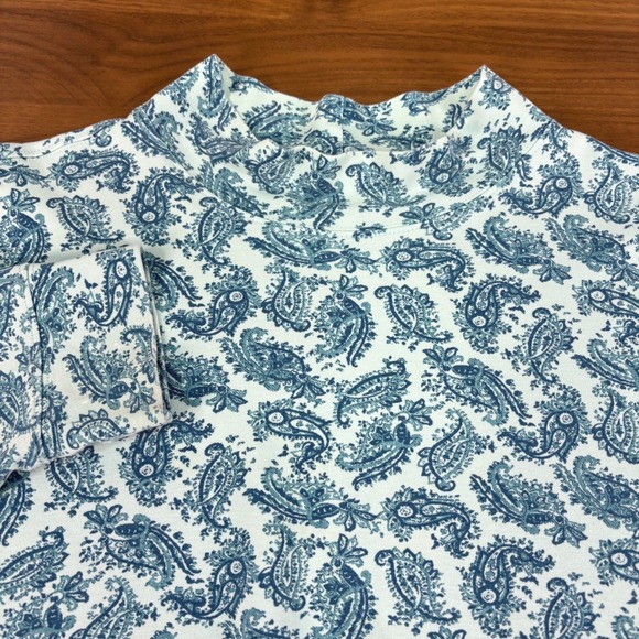Lands' End Tops - Lands End Womens XL Blue Paisley Mock Neck Long Sleeve 100% Cotton Top Casual